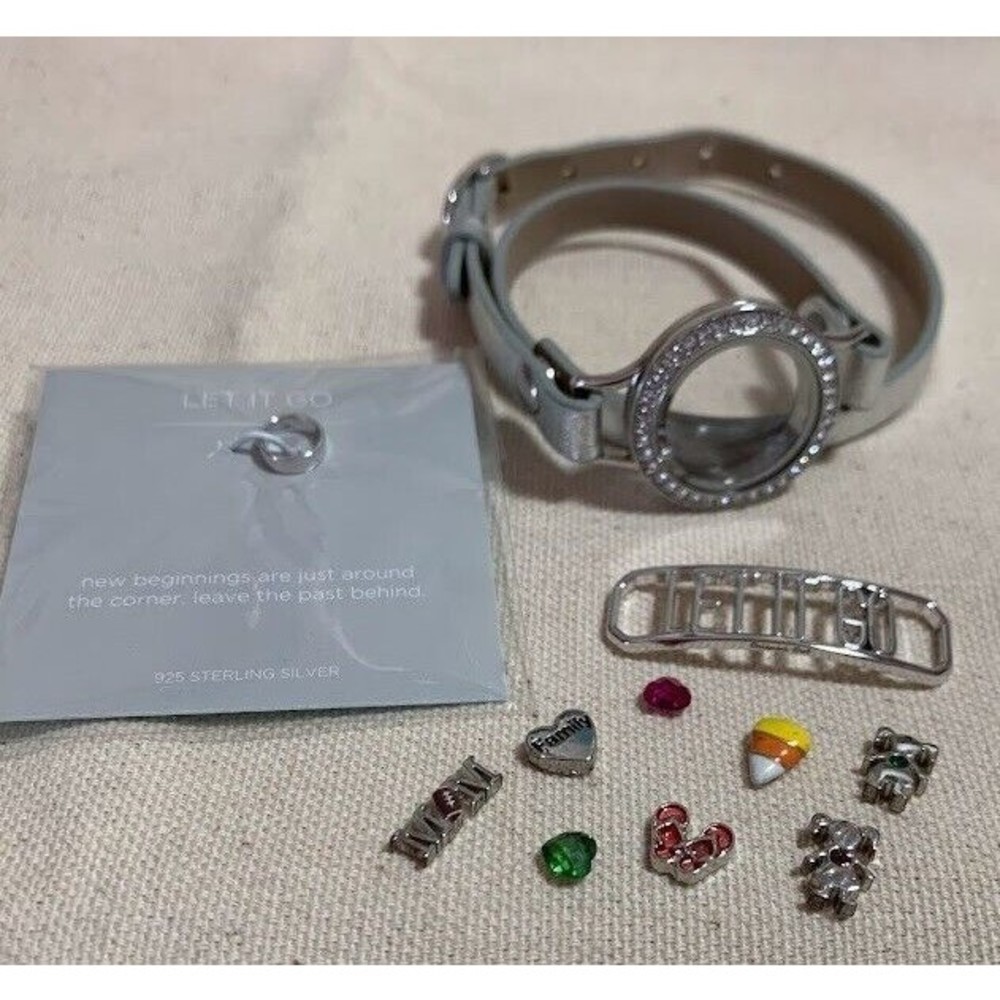 Origami Owl Swarovski Living Locket Double Wrap Silver Bracelet Charms &…